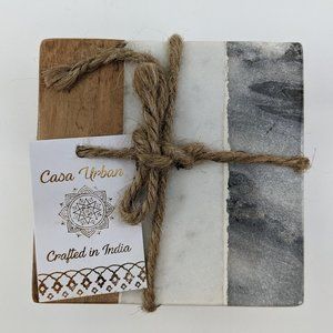 Casa Urban Stone & Wood Coasters Three Color 4" Square Set of 4